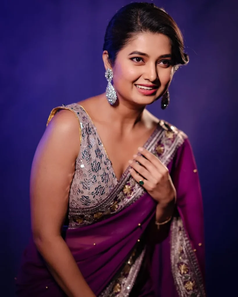 Prajkta Mali in purple saree 