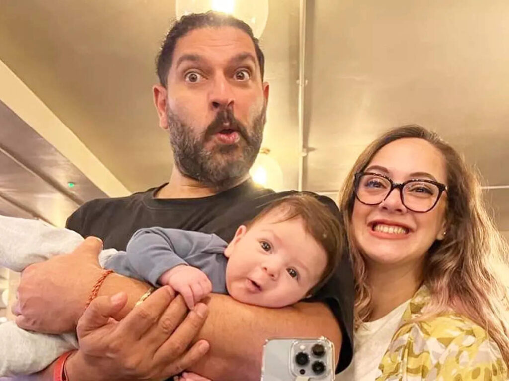 Yuvraj Singh With His Second Baby and Wife 